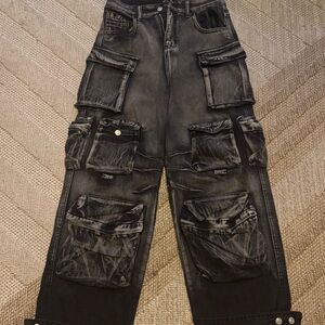 Ombre Multi Pocket Wide Leg Cargo Jeans